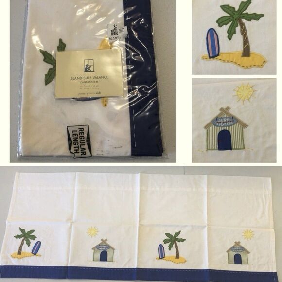 SET OF 2 - Pottery Barn Kids Island Surf Valance Cantonniere Surfboard Palm Tree - Picture 2 of 13